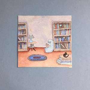haunted library watercolour Vintage Halloween Art